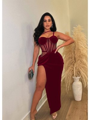 Women’s Solid Color Mesh Sleeveless Maxi Dress