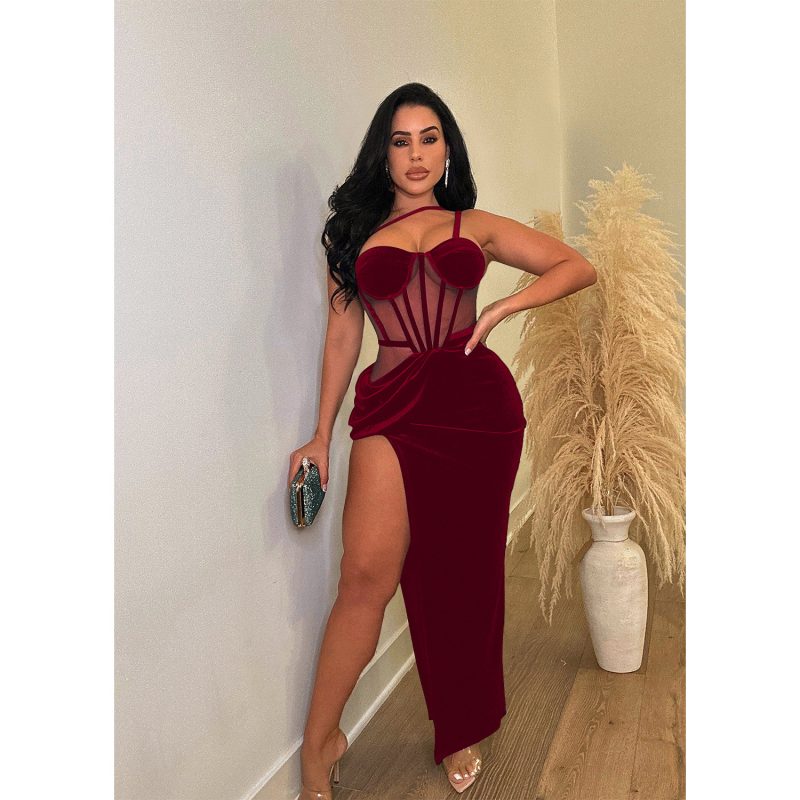 Women’s Solid Color Mesh Sleeveless Maxi Dress