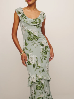 Women French Printed Slim Fishtail Sheath Dress