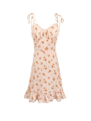 French Vintage Beige Dress with Tiny Florals