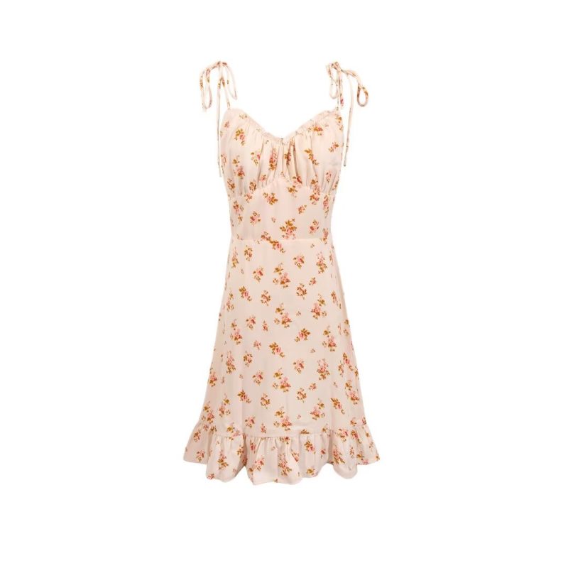 French Vintage Beige Dress with Tiny Florals