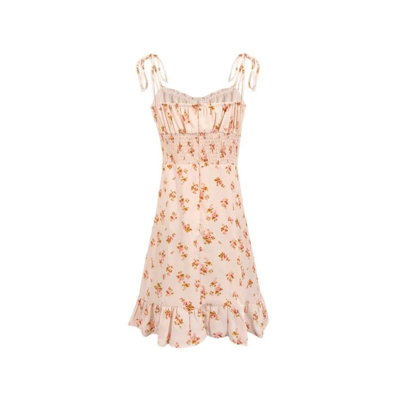French Vintage Beige Dress with Tiny Florals - Image 2
