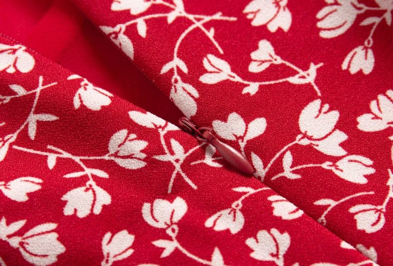 Red Floral Slim Strap Summer Dress Women - Image 3