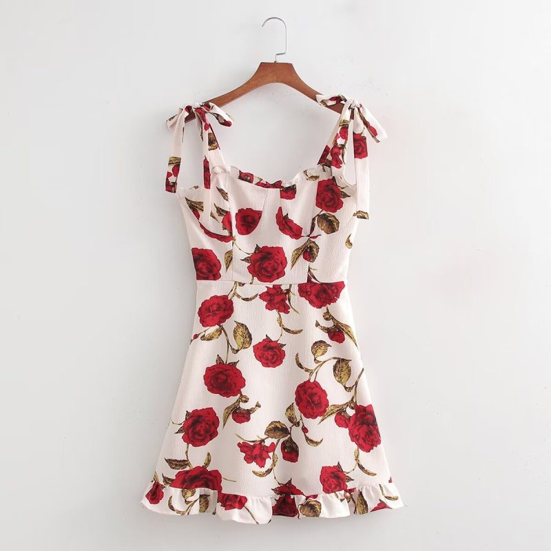 Strappy Floral French Dress for Summer Days