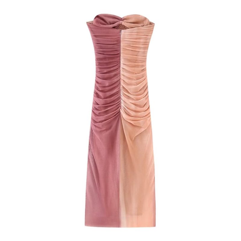 Women’s Summer Tube Top Printed Silk Sheath Dress - Image 4
