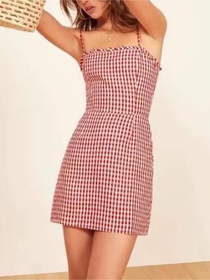 Cottagecore Plaid Suspender Dress for Summer