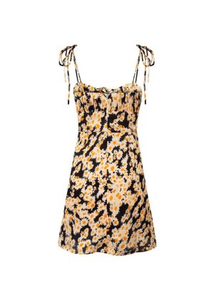 Black Background Dress with Bright Sunflowers