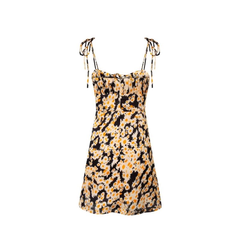 Black Background Dress with Bright Sunflowers