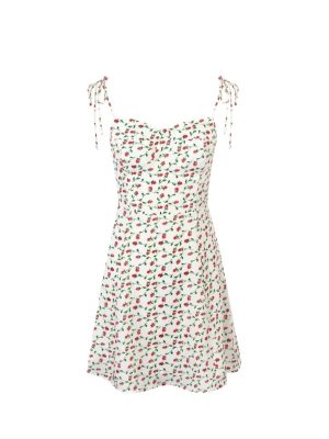 Fresh Floral Strap Dress with White Background