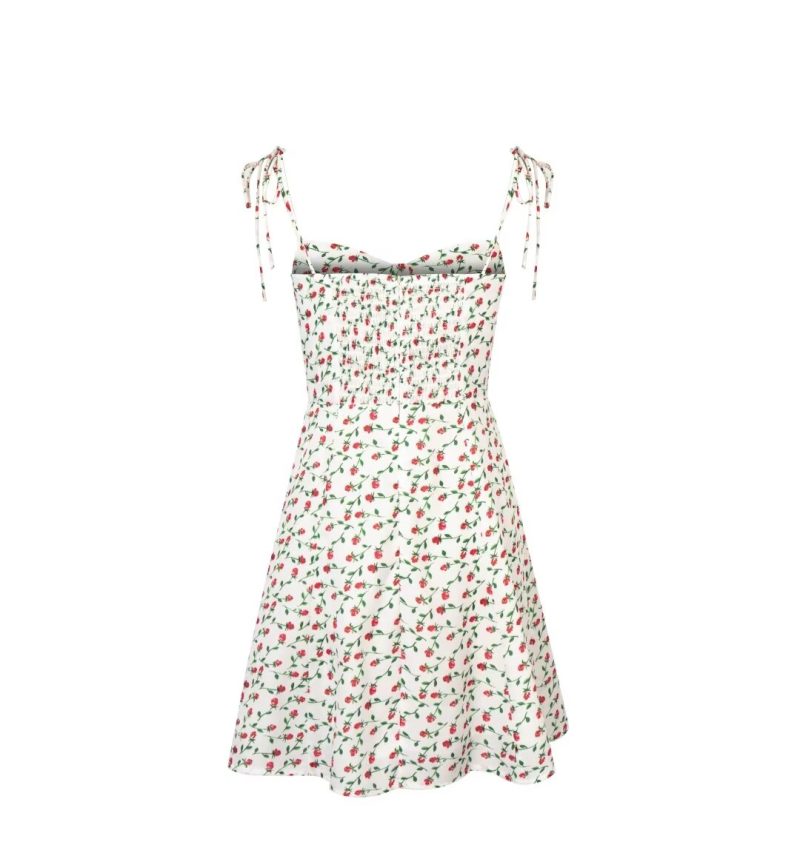 Fresh Floral Strap Dress with White Background - Image 2