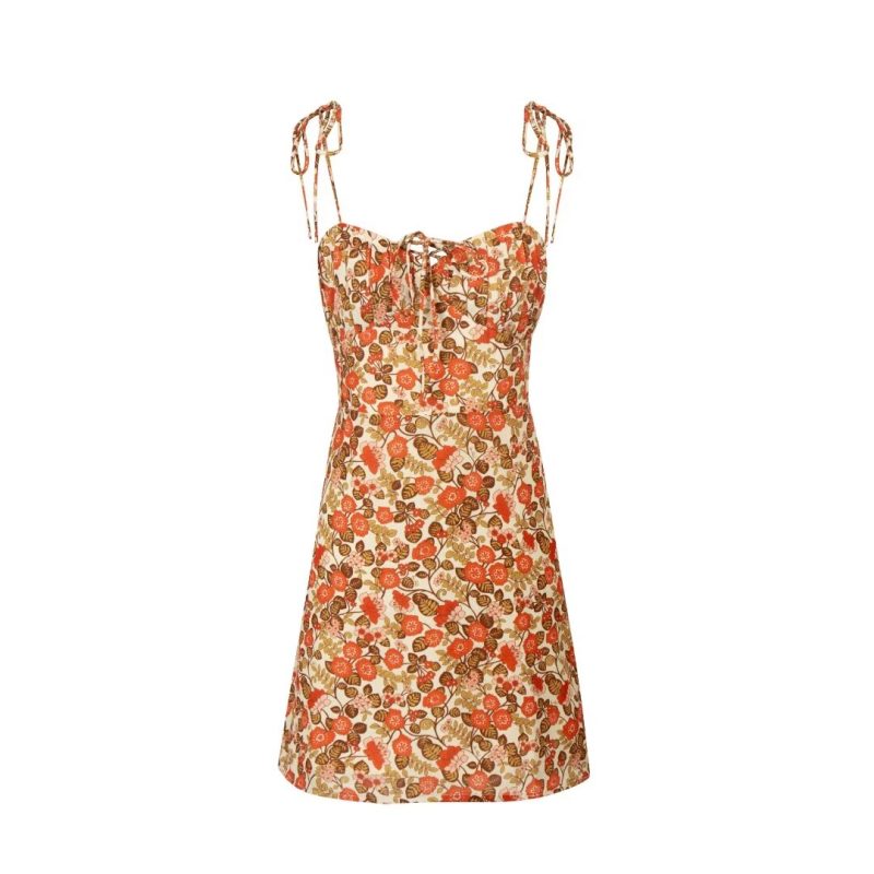 French Double Strap Lace-Up A-Line Summer Dress