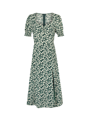 Spring Square Neck Off Shoulder Floral Dress