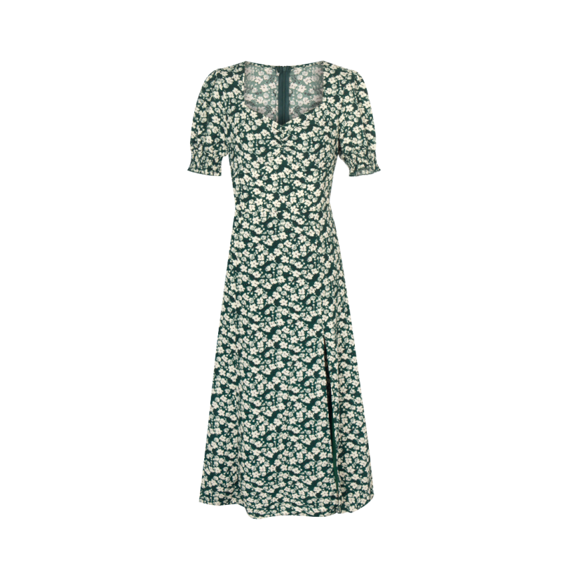 Spring Square Neck Off Shoulder Floral Dress