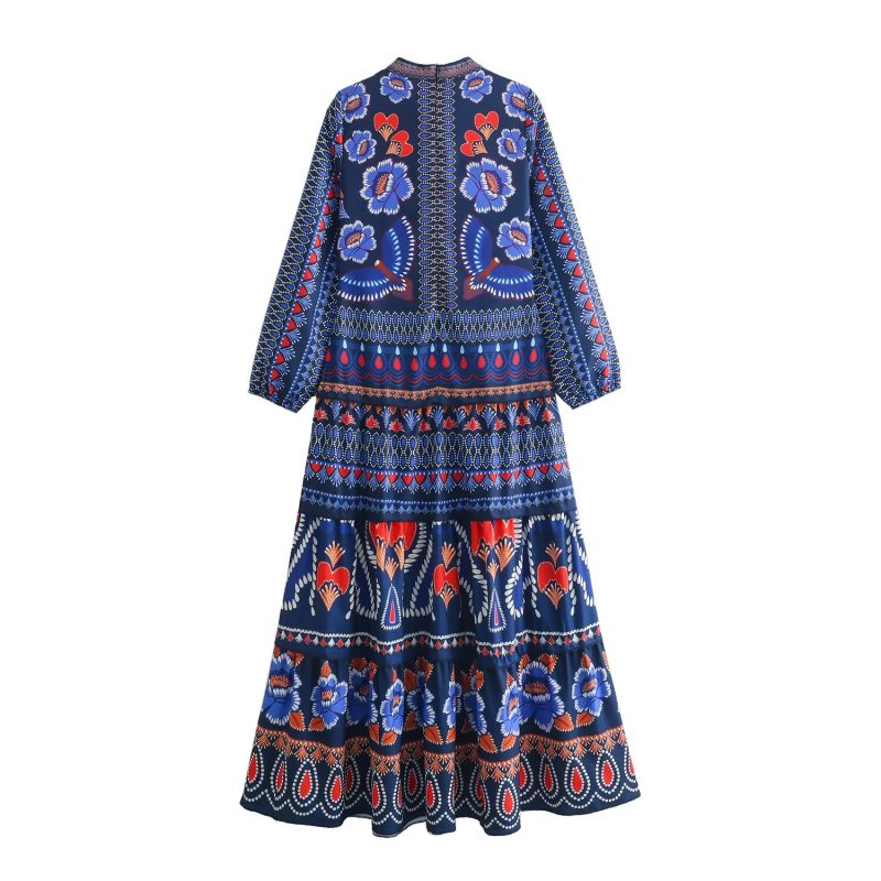 Spring Autumn Ethnic Print Round Neck Dress - Image 2