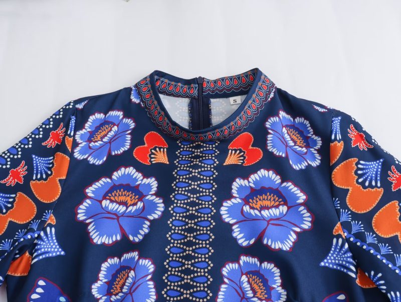 Spring Autumn Ethnic Print Round Neck Dress - Image 3