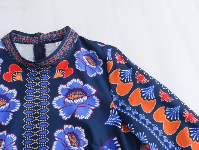 Spring Autumn Ethnic Print Round Neck Dress - Image 4