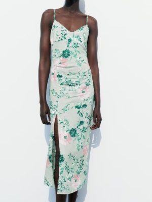 Women’s Linen Blend Floral Print Midi Dress