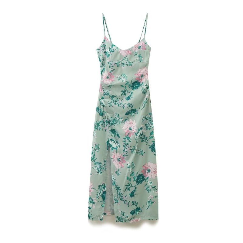 Women’s Linen Blend Floral Print Midi Dress - Image 3