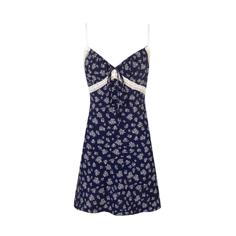 Pretty Spring Strap Dress with Lace Overlay