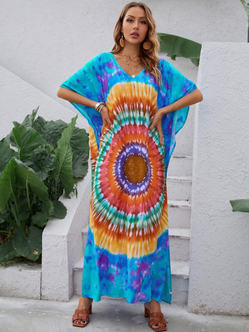 Summer V Neck Printed A Line Dress - Image 2