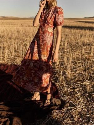 Summer Elegant Printed Midi Dress for Women