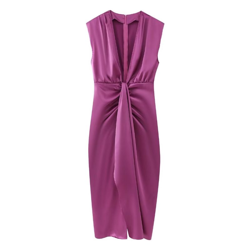 Stylish Women’s Satin Texture Slim Fit Sheath Dress - Image 3
