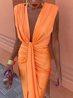 Stylish Women’s Satin Texture Slim Fit Sheath Dress