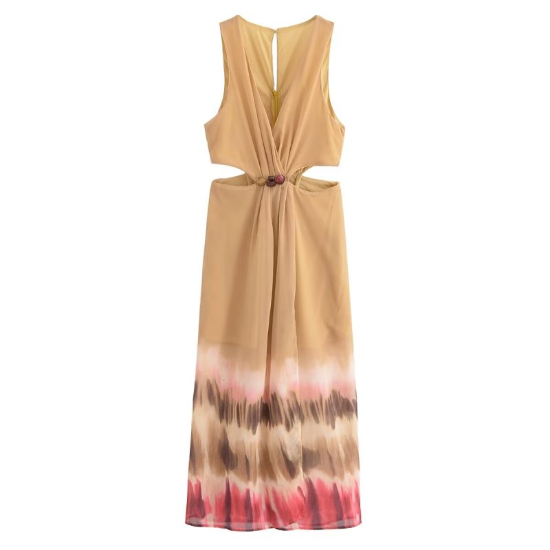 Summer Tie-Dye Open Design Midi Dress Women