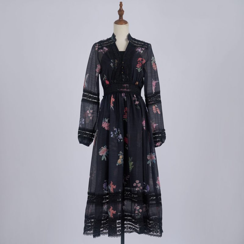 Women’s Lace V-Neck Floral Print White Dress - Image 3