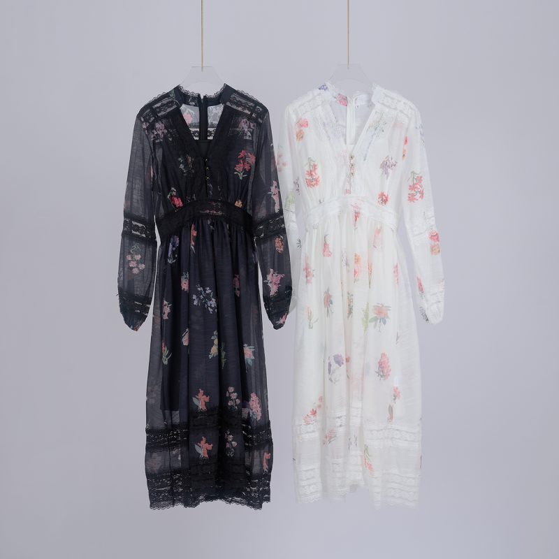 Women’s Lace V-Neck Floral Print White Dress - Image 4