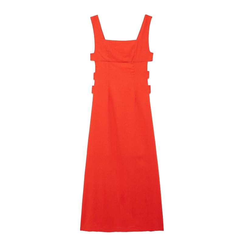 Trendy Summer Sleeveless Solid Color Sling Strap Dress - Image 2