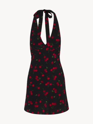 Bare Back Deep V Halter Summer Vacation Dress