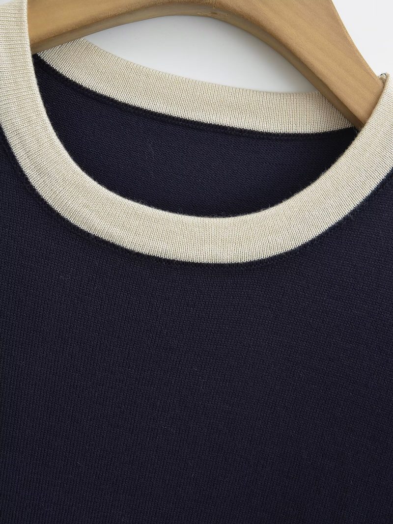 Contrast Trim Classic Knit Round Neck Dress - Image 2