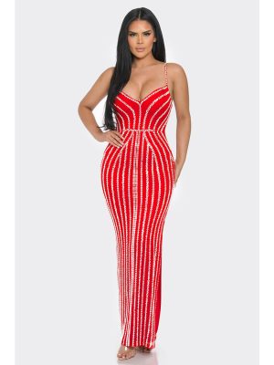 Women’s Rhinestone Strap Chest Wrapped Maxi Dress
