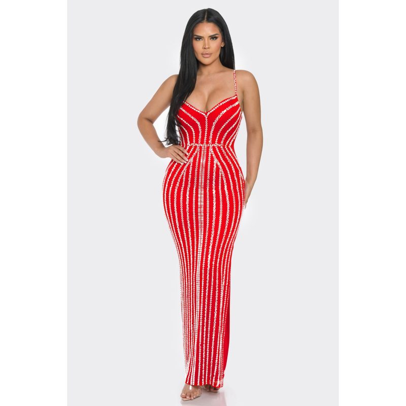 Women’s Rhinestone Strap Chest Wrapped Maxi Dress
