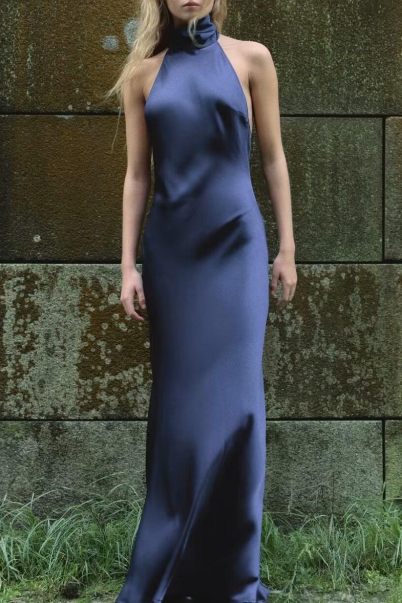 Classic Women’s Satin Texture Autumn Winter Maxi Dress - Image 2