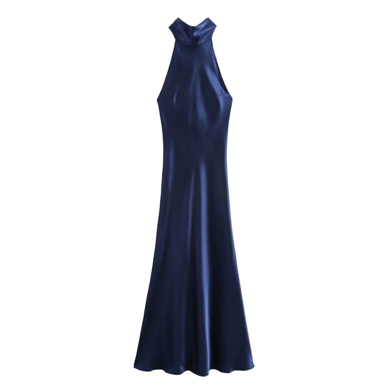 Classic Women’s Satin Texture Autumn Winter Maxi Dress - Image 3
