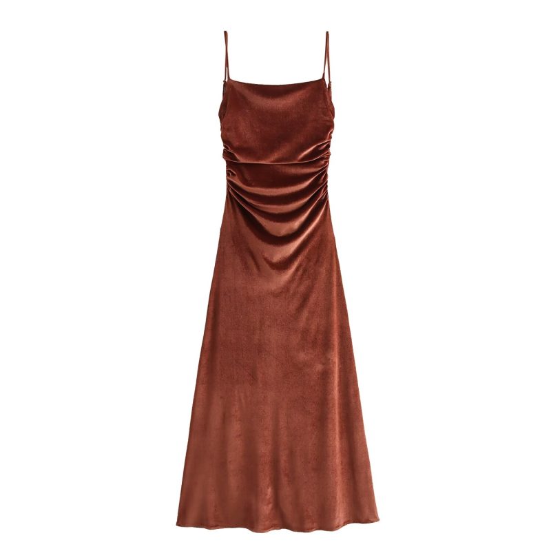 Fall Pleated Sling Midi Dress for Women - Image 2