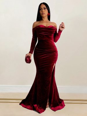 Women’s Solid Color Low Cut Evening Gown