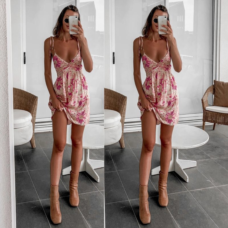 Floral Suspender Dress with Lace-Up Back - Image 2