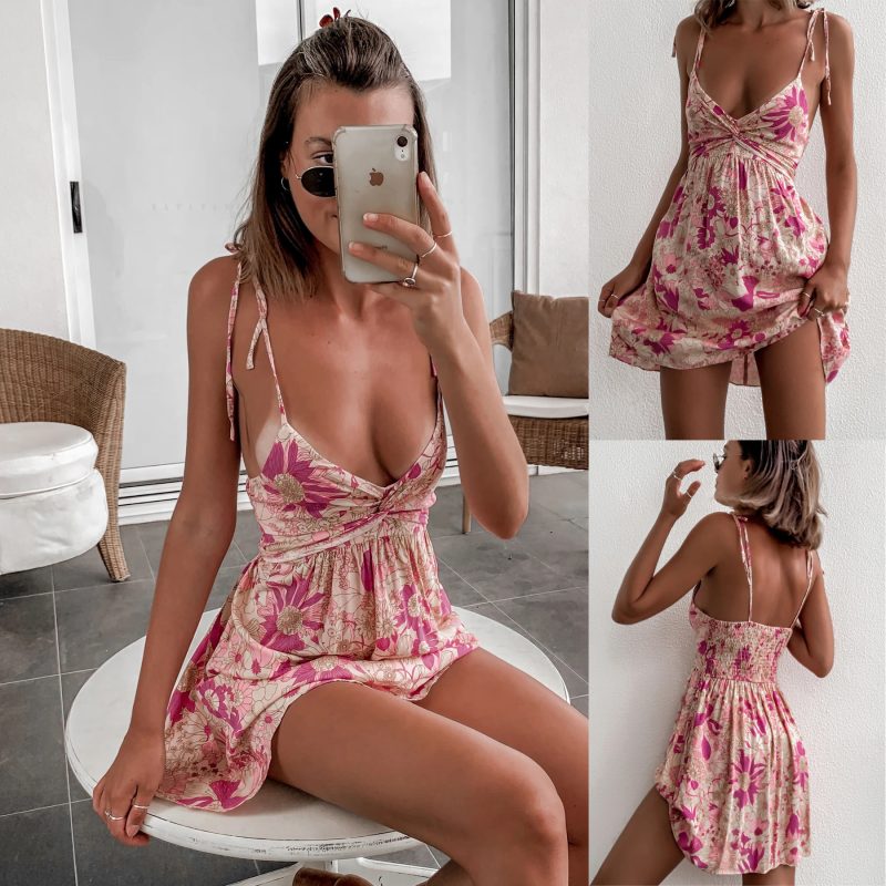 Floral Suspender Dress with Lace-Up Back - Image 4
