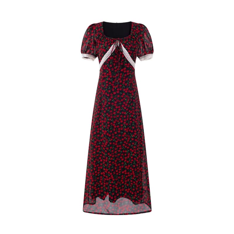 Summer Small Floral Square Collar Puff Sleeve Dress