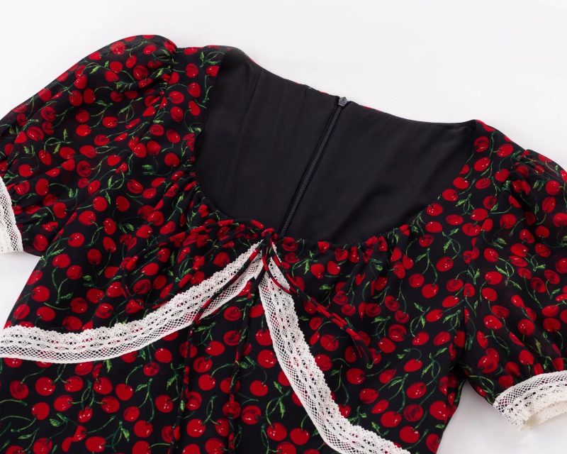 Summer Small Floral Square Collar Puff Sleeve Dress - Image 2