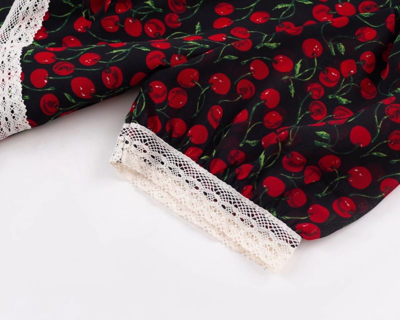 Summer Small Floral Square Collar Puff Sleeve Dress - Image 3