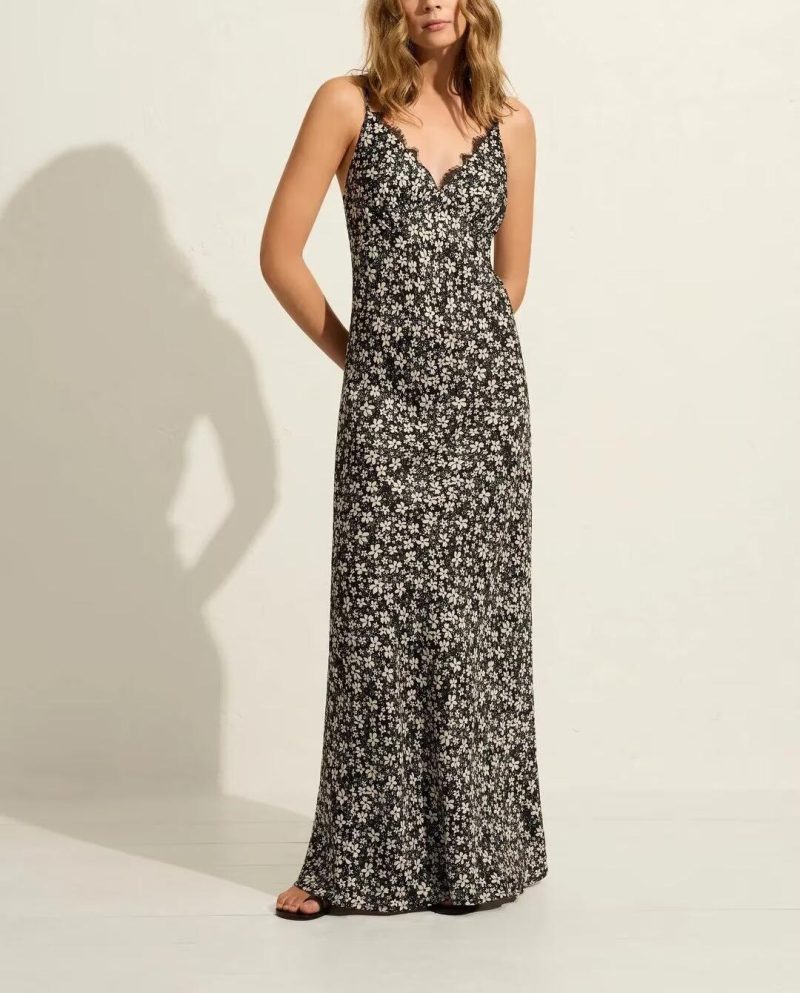 Spring Women’s Deep V Vintage Floral Maxi Dress