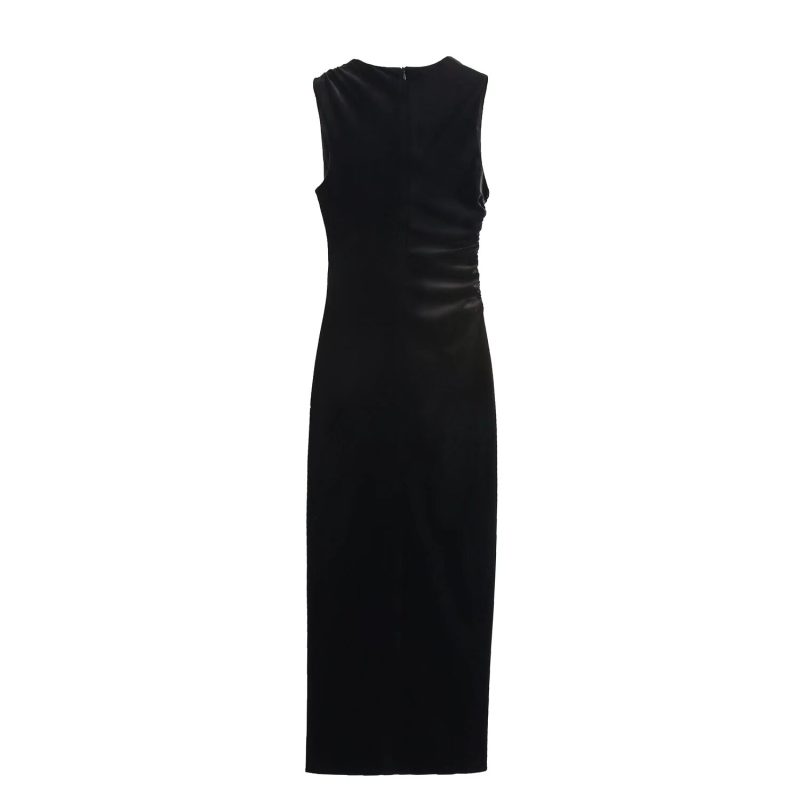Spring Velvet Pleated Midi Dress for Women - Image 2