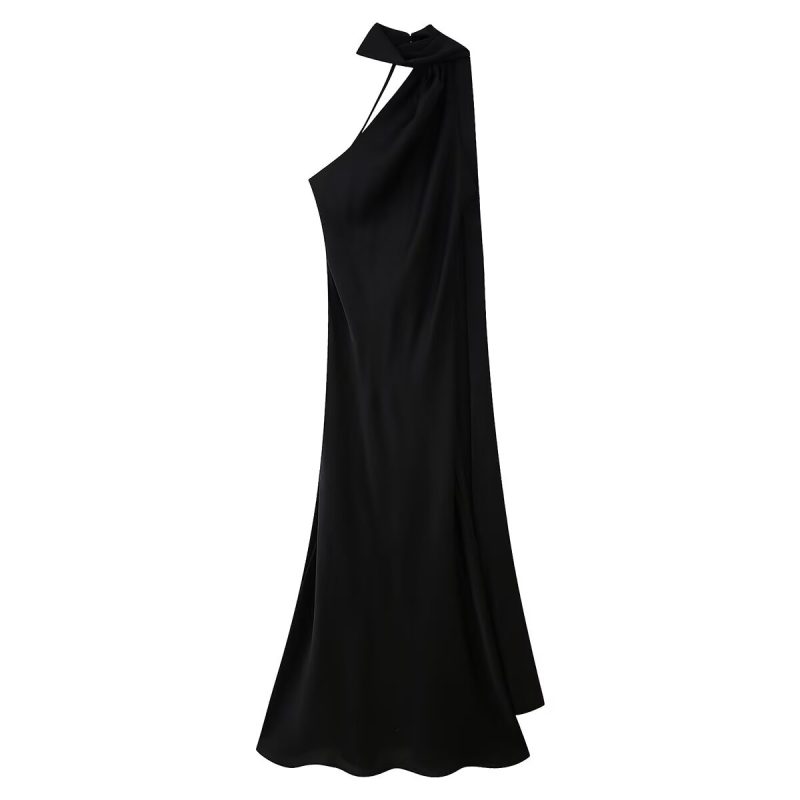 Women’s Silk Satin Halter Ribbon Spring Dress - Image 2