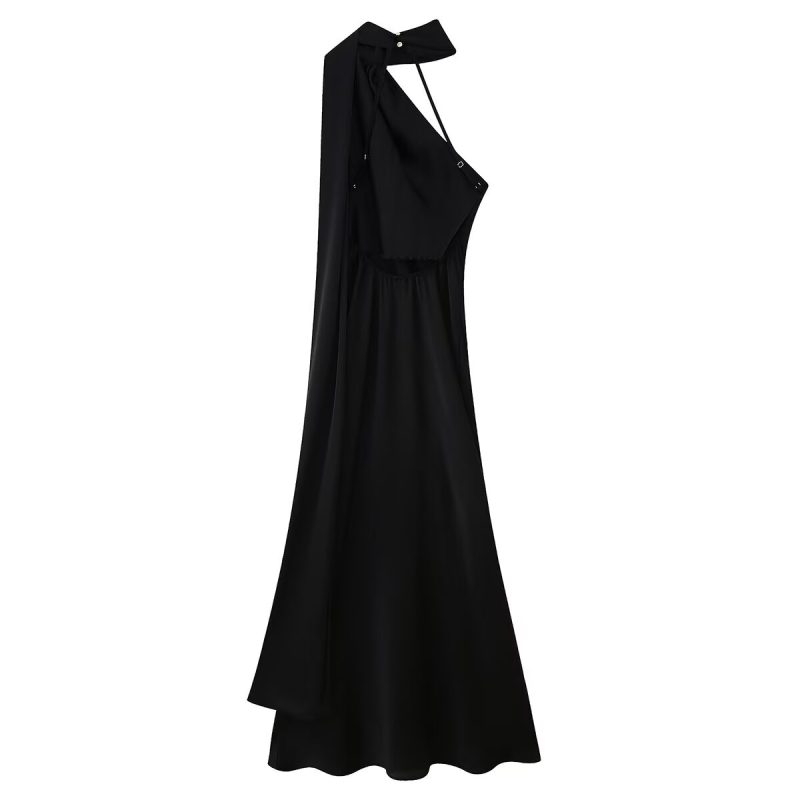 Women’s Silk Satin Halter Ribbon Spring Dress - Image 3