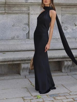 Women’s Silk Satin Halter Ribbon Spring Dress