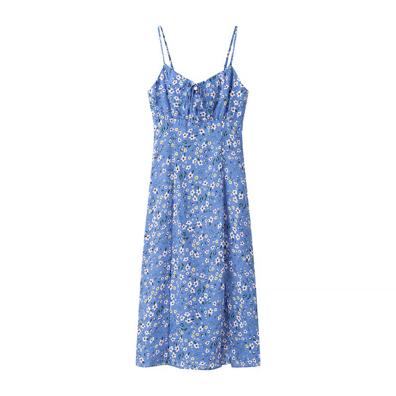 Summer Floral Strap Tube Top Lace Up Dress - Image 3